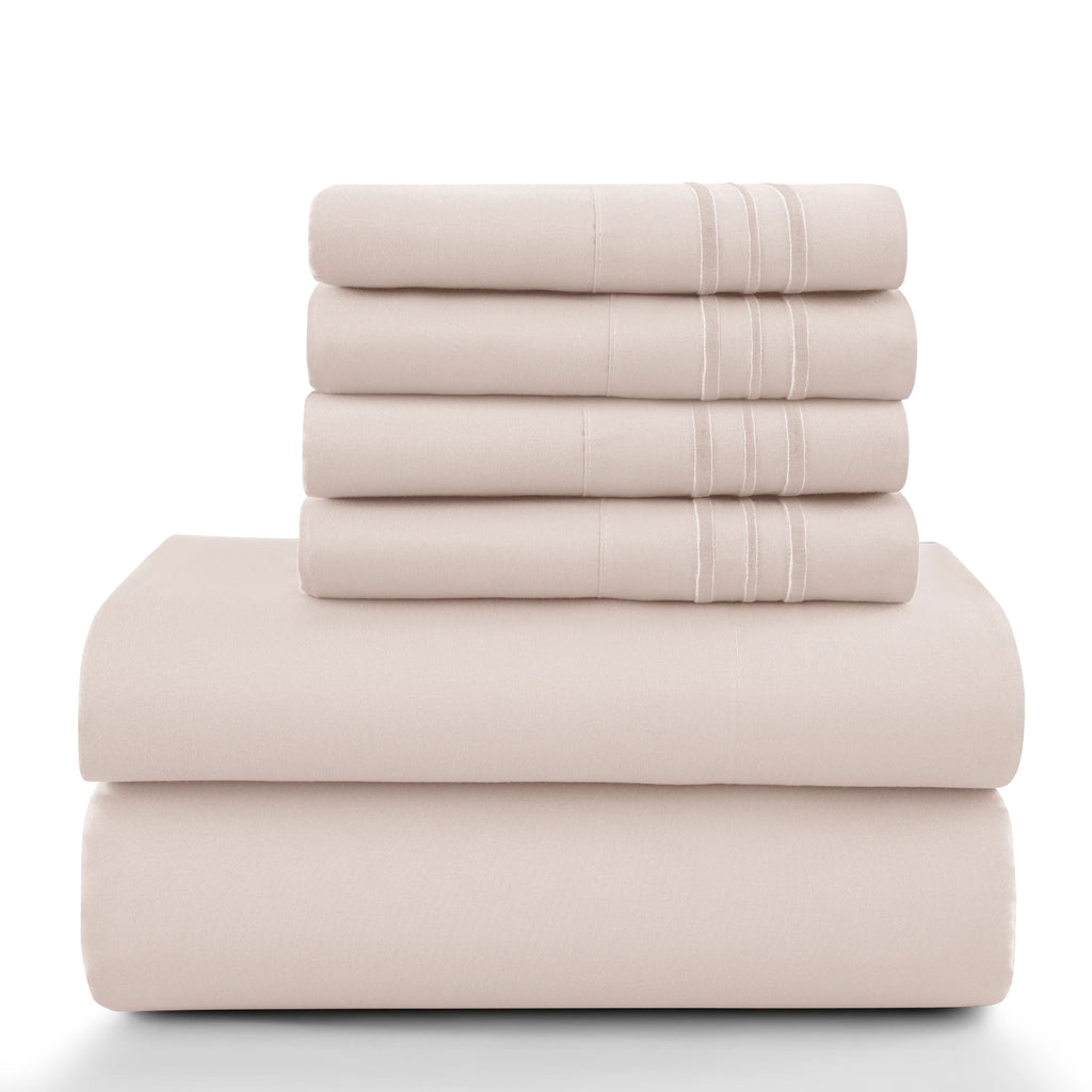 6 Piece Ultra-Soft Microfiber Bed Sheets with Flat Sheet, 16 Inches Deep Pocket Fitted Sheet