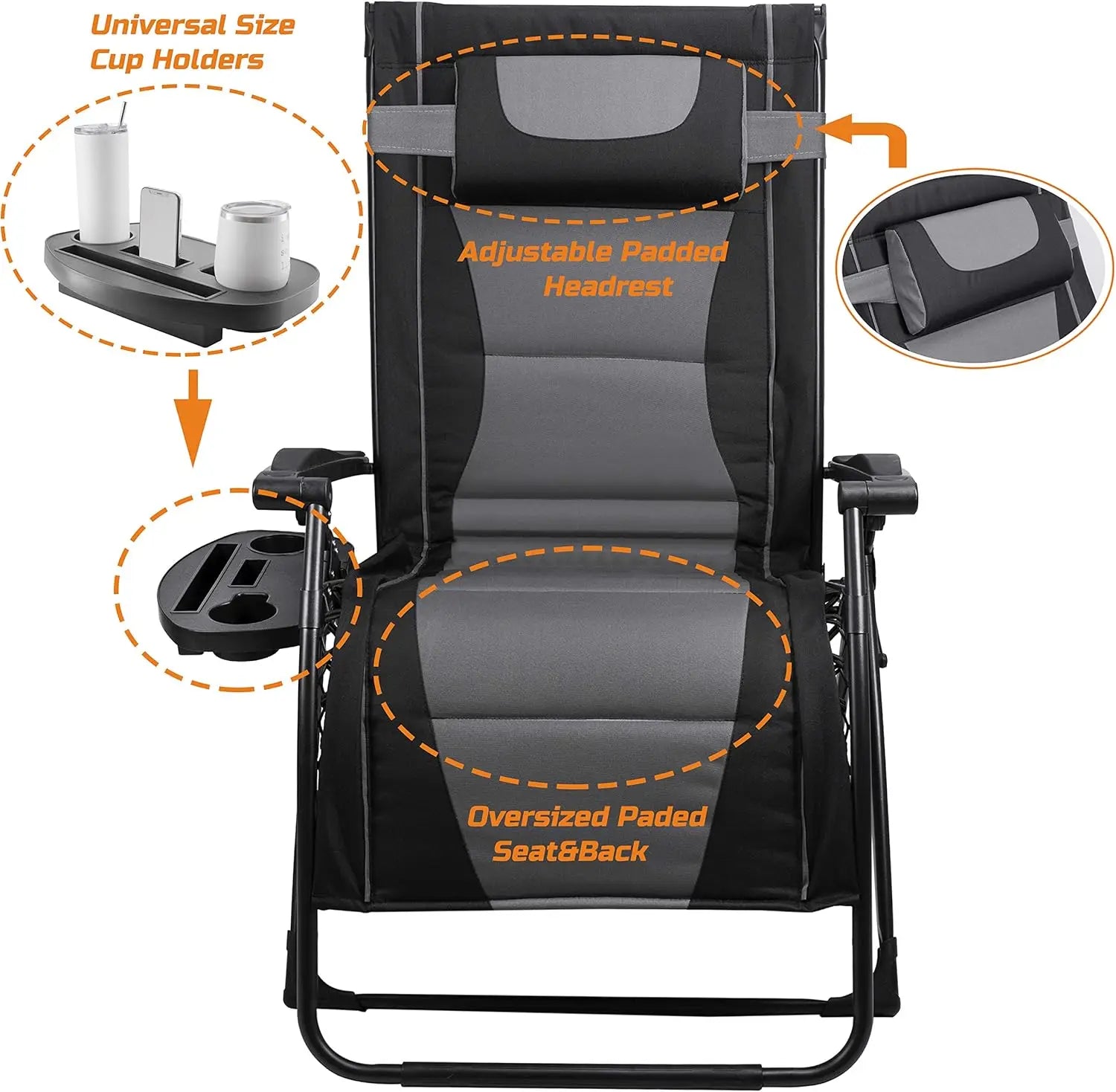 Zero Gravity Extra Wide Reclining Padded Seats with Sunshade