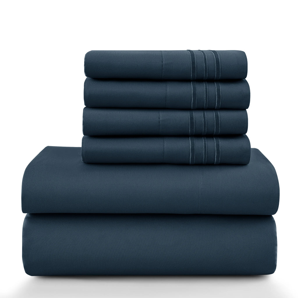 6 Piece Ultra-Soft Microfiber Bed Sheets with Flat Sheet, 16 Inches Deep Pocket Fitted Sheet