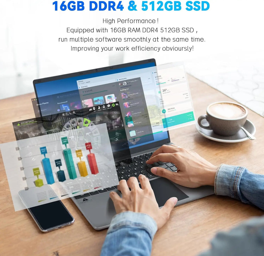 15.6 Inch Laptop 16G RAM 512GB SSD Quad-Core Intel Celeron