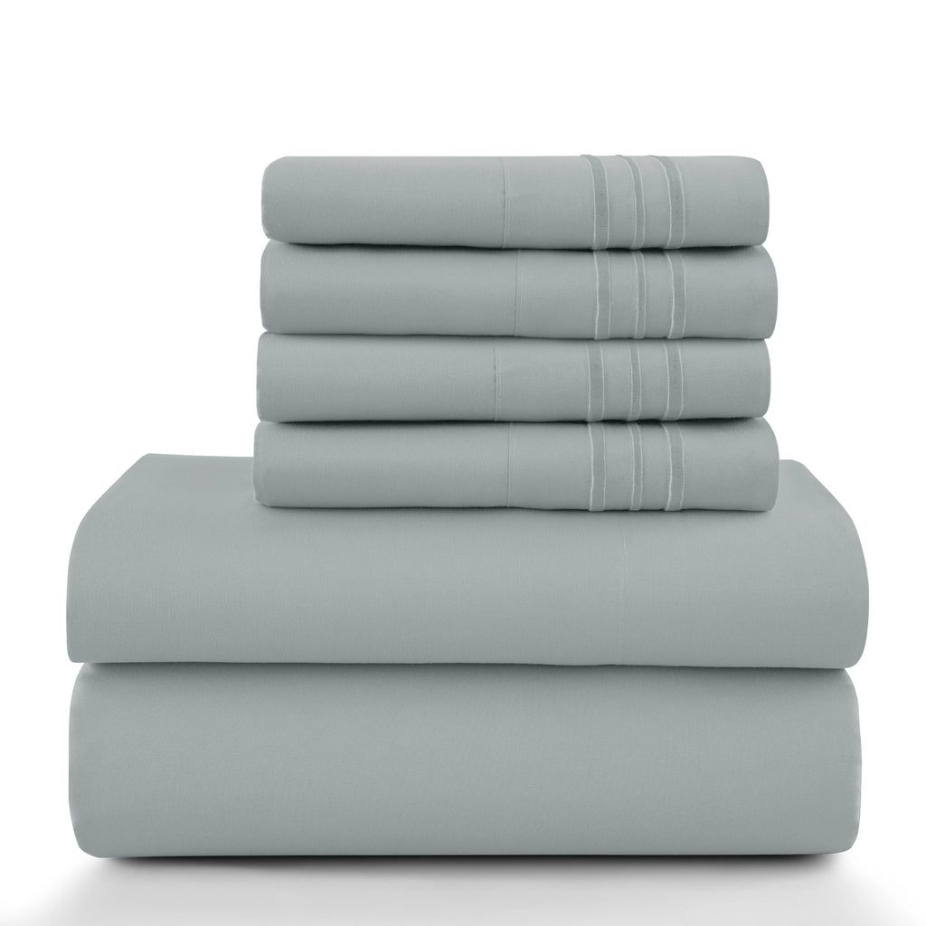 6 Piece Ultra-Soft Microfiber Bed Sheets with Flat Sheet, 16 Inches Deep Pocket Fitted Sheet