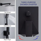 Embedded Wall Shower System Matte Black Square Rainfall Shower Set Concealed Bathroom Shower Faucet With Handheld Sprayer Rough In Valve