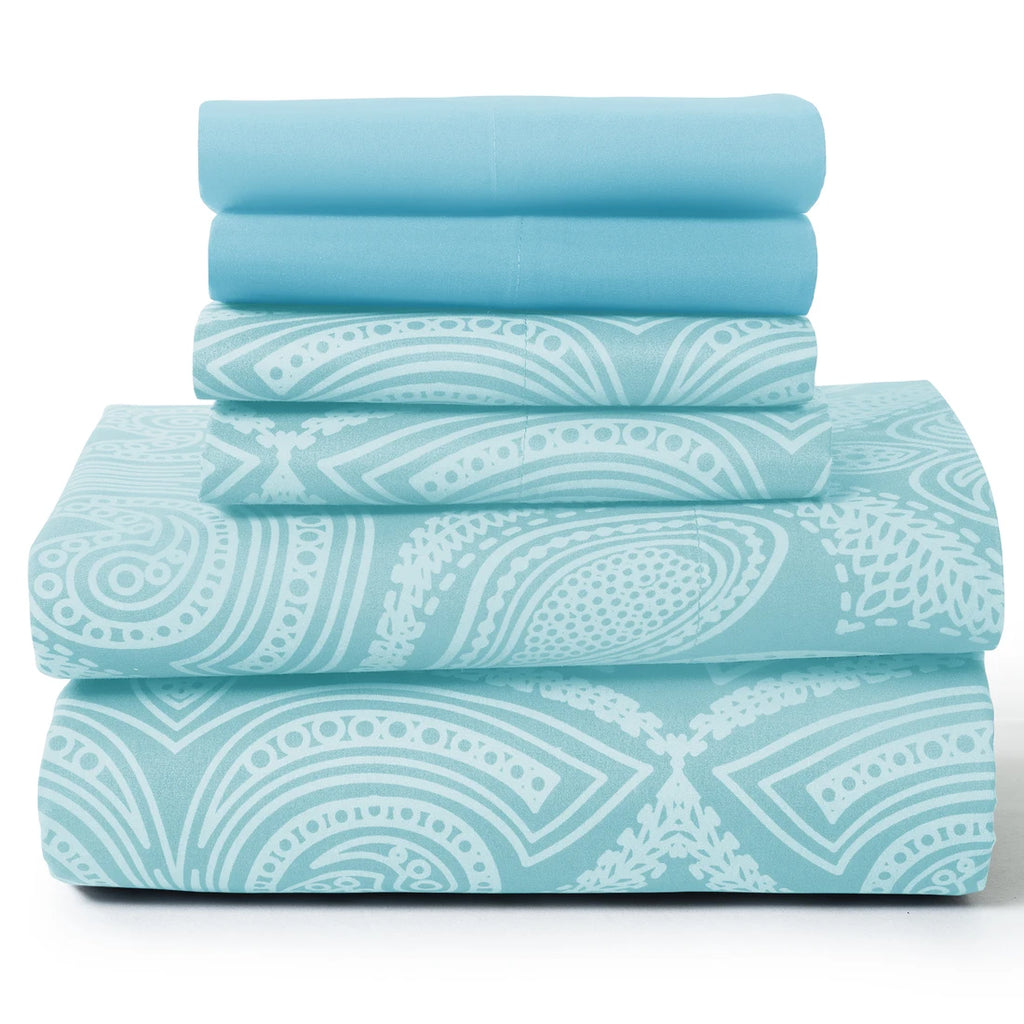 6 Piece Microfiber Bed Sheets with Flat Sheet, Deep Pocket Fitted Sheet