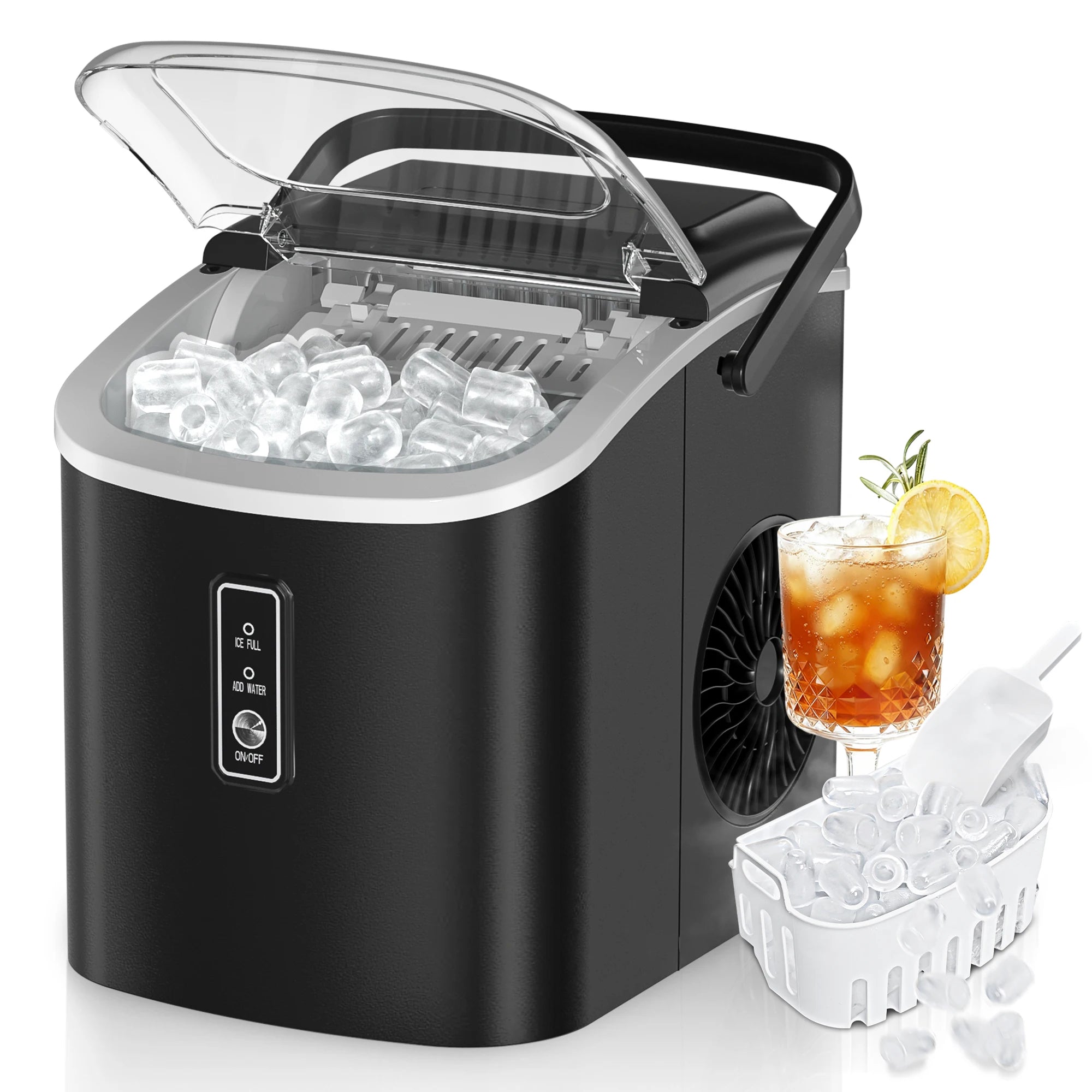 Portable Countertop Ice Maker with Handle, 26 lbs/24H, 9 Cubes in 6 Mins, Auto-Cleaning