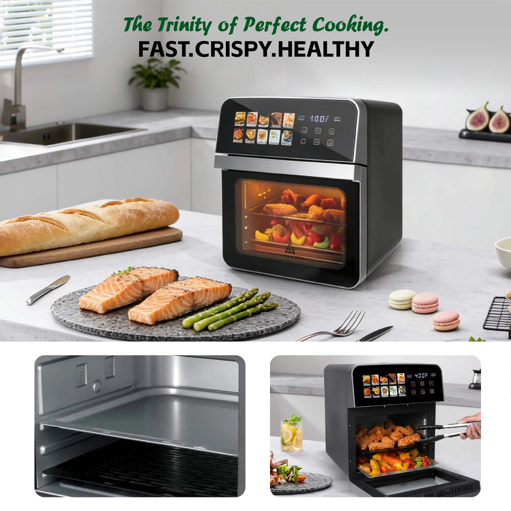 10QT Air Fryer Toaster Oven Combo with 10 Presets, Family Size Compact Oven for Roasting Whole Chicken/Double Cooking Easy Clean