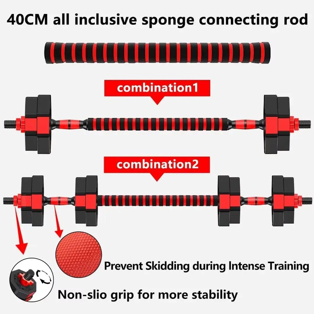 Adjustable Dumbbell Set 2 in 1 Convertible Barbell 5.5-44lbs Rubber Coated