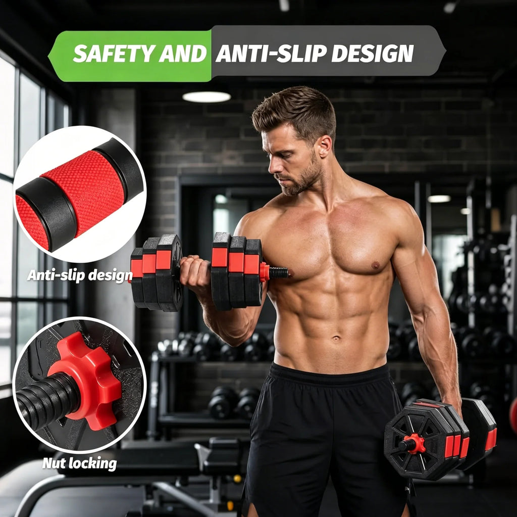 Adjustable Dumbbell Set 2 in 1 Convertible Barbell 5.5-44lbs Rubber Coated