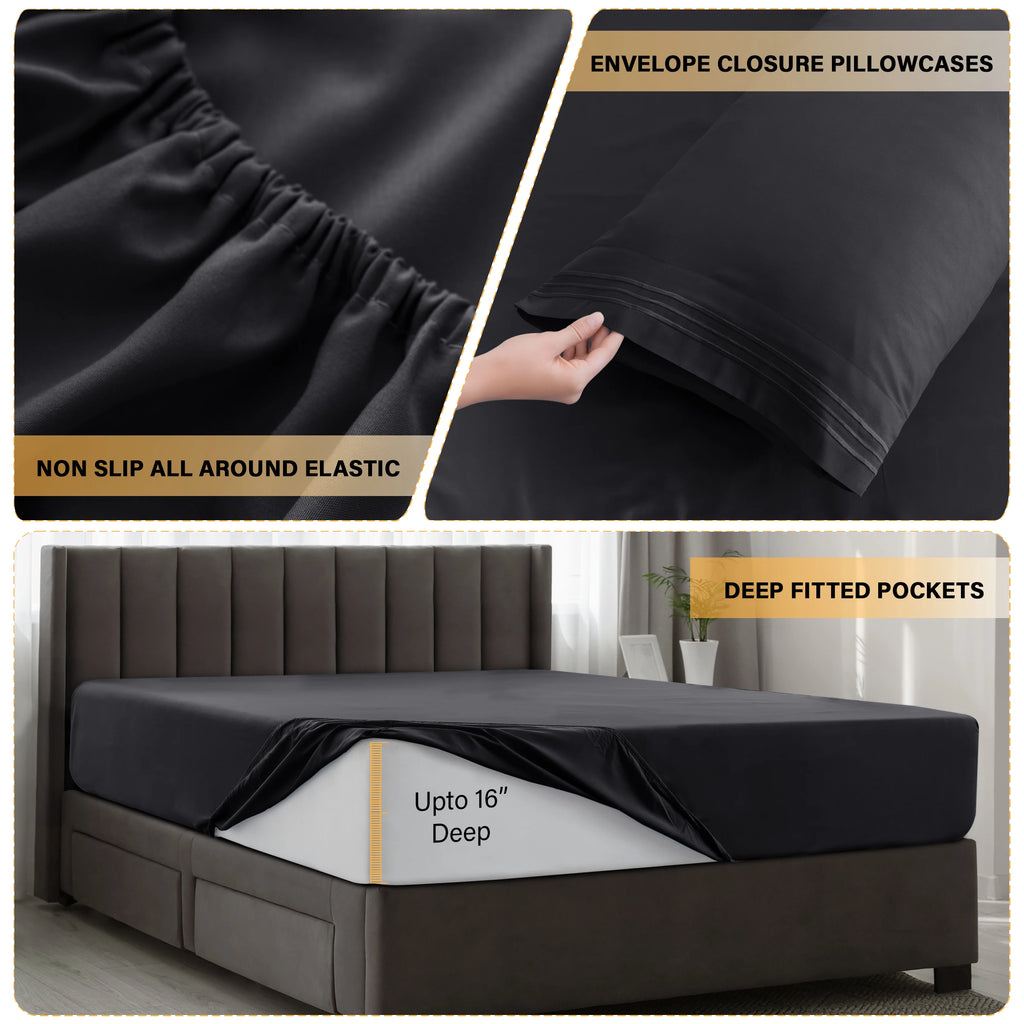 6 Piece Ultra-Soft Microfiber Bed Sheets with Flat Sheet, 16 Inches Deep Pocket Fitted Sheet
