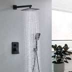 Embedded Wall Shower System Matte Black Square Rainfall Shower Set Concealed Bathroom Shower Faucet With Handheld Sprayer Rough In Valve