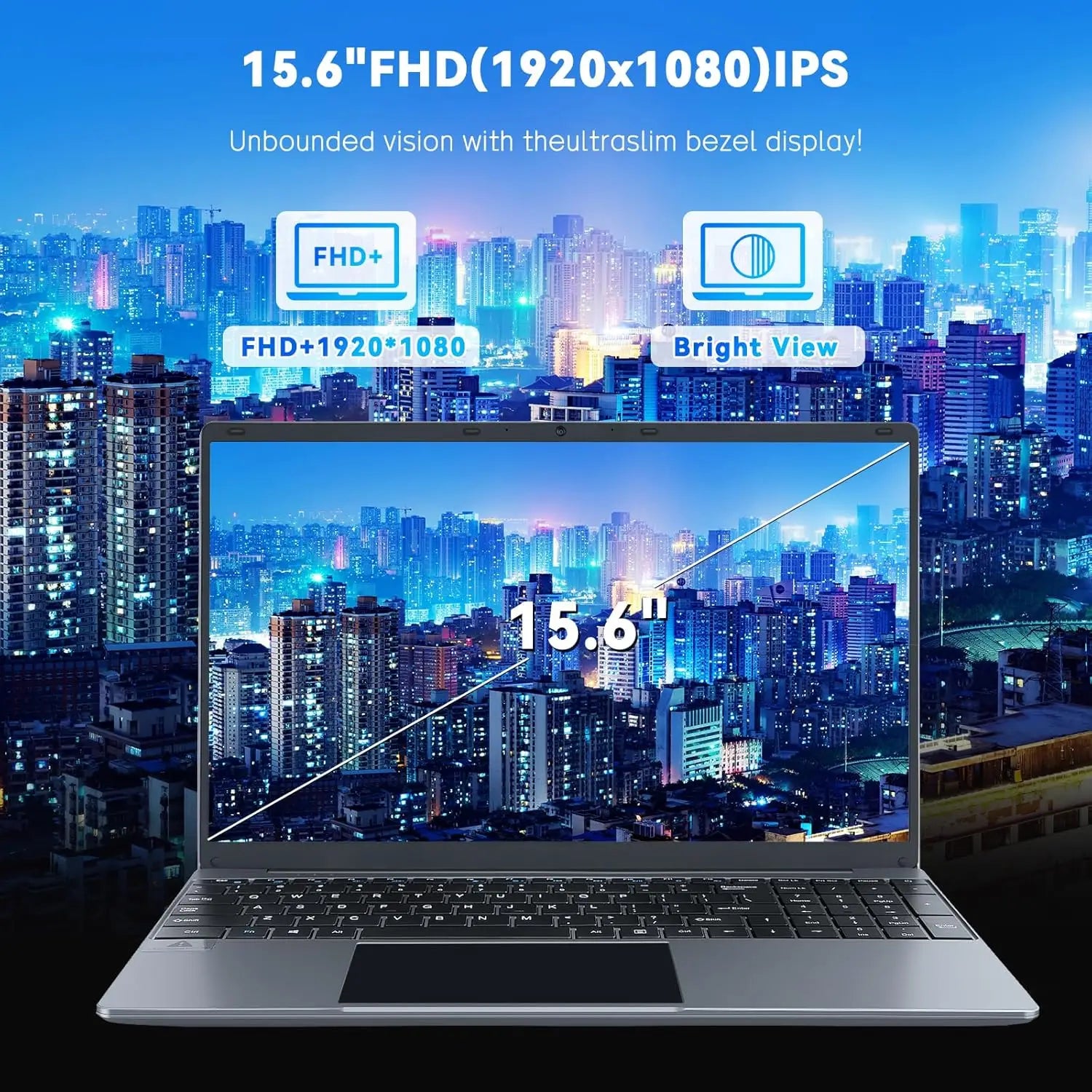 15.6 Inch Laptop 16G RAM 512GB SSD Quad-Core Intel Celeron