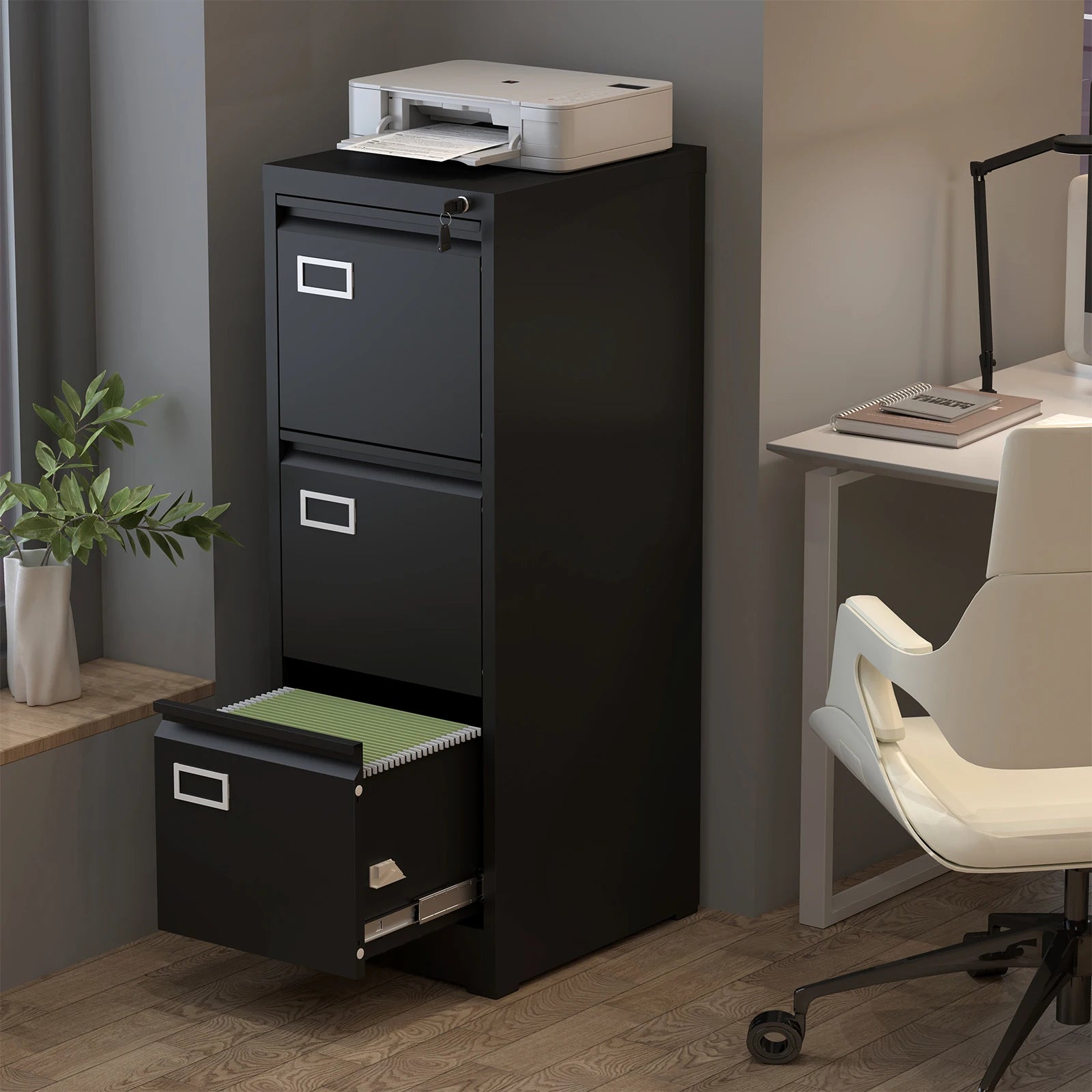 Mobile Metal File Cabinet with 3 Drawers and Lock