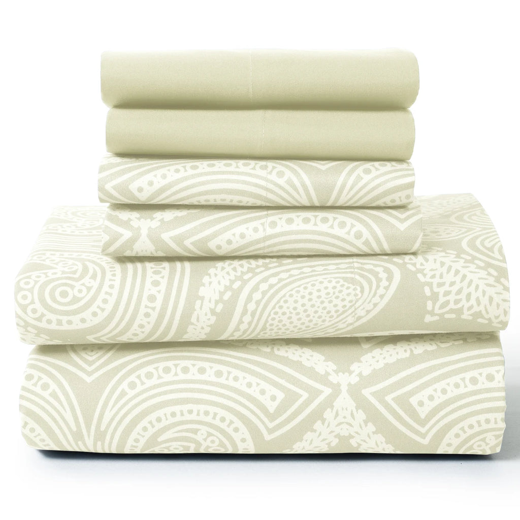 6 Piece Microfiber Bed Sheets with Flat Sheet, Deep Pocket Fitted Sheet