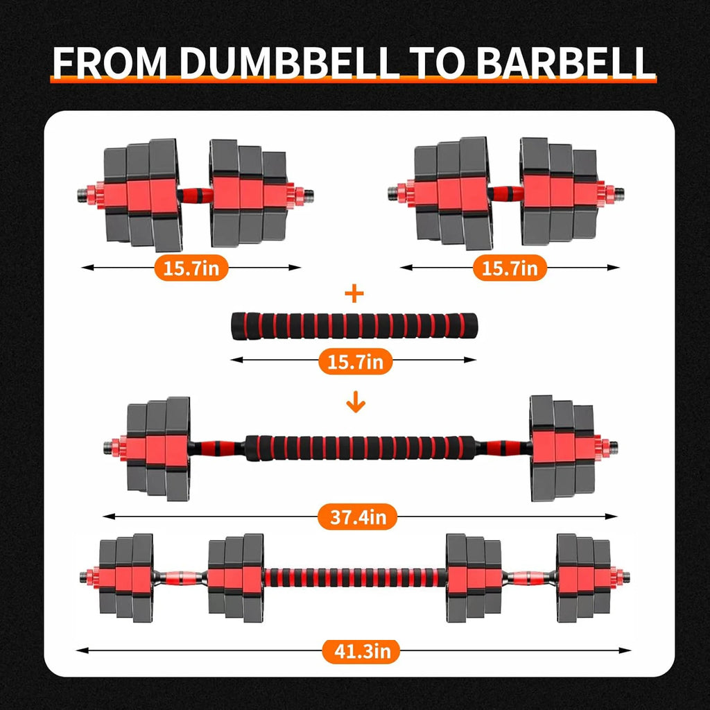 Adjustable Dumbbell Set 2 in 1 Convertible Barbell 5.5-44lbs Rubber Coated
