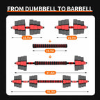 Adjustable Dumbbell Set 2 in 1 Convertible Barbell 5.5-44lbs Rubber Coated