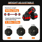 Adjustable Dumbbell Set 2 in 1 Convertible Barbell 5.5-44lbs Rubber Coated