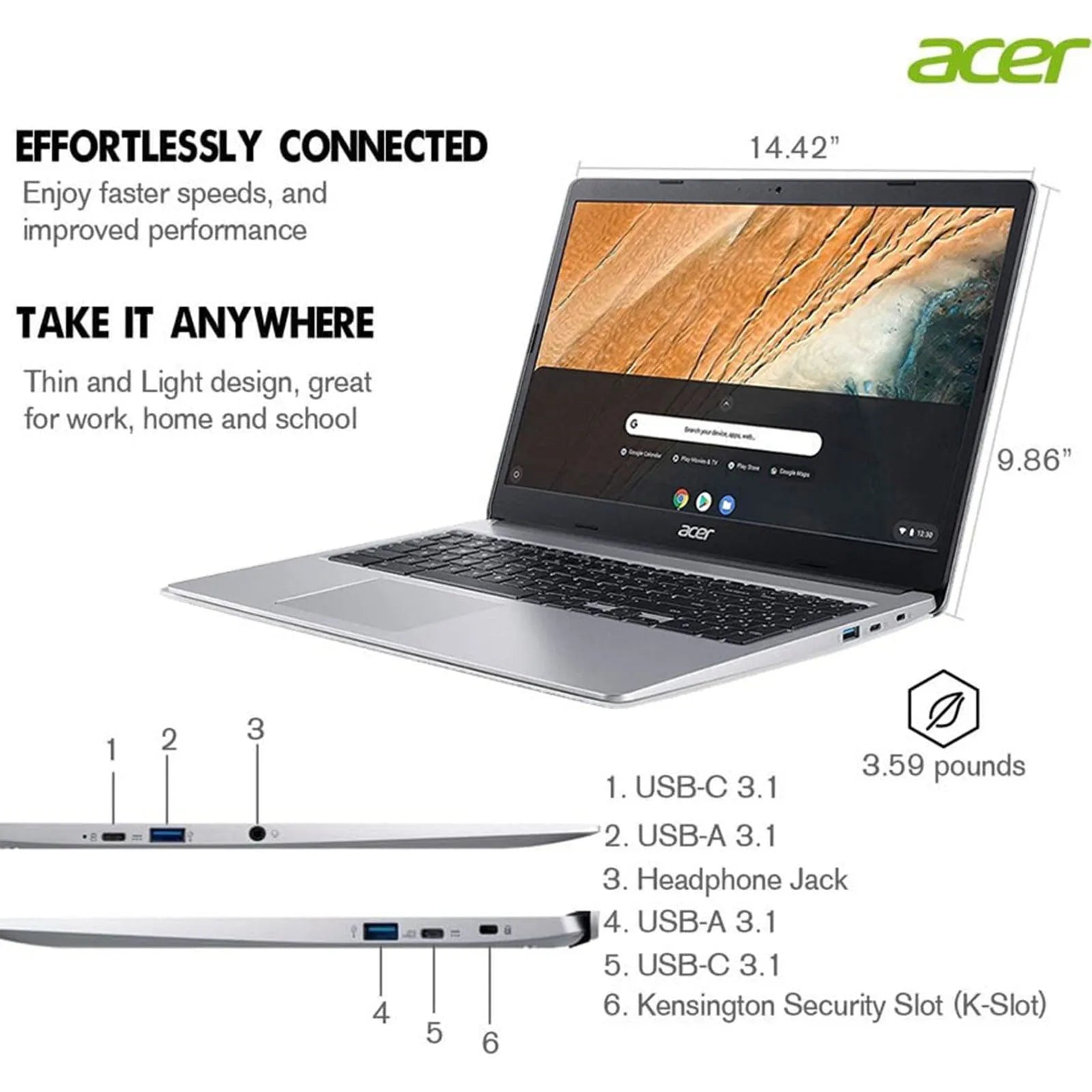 Acer Chromebook 315 Laptop for Business, 15.6" HD Display