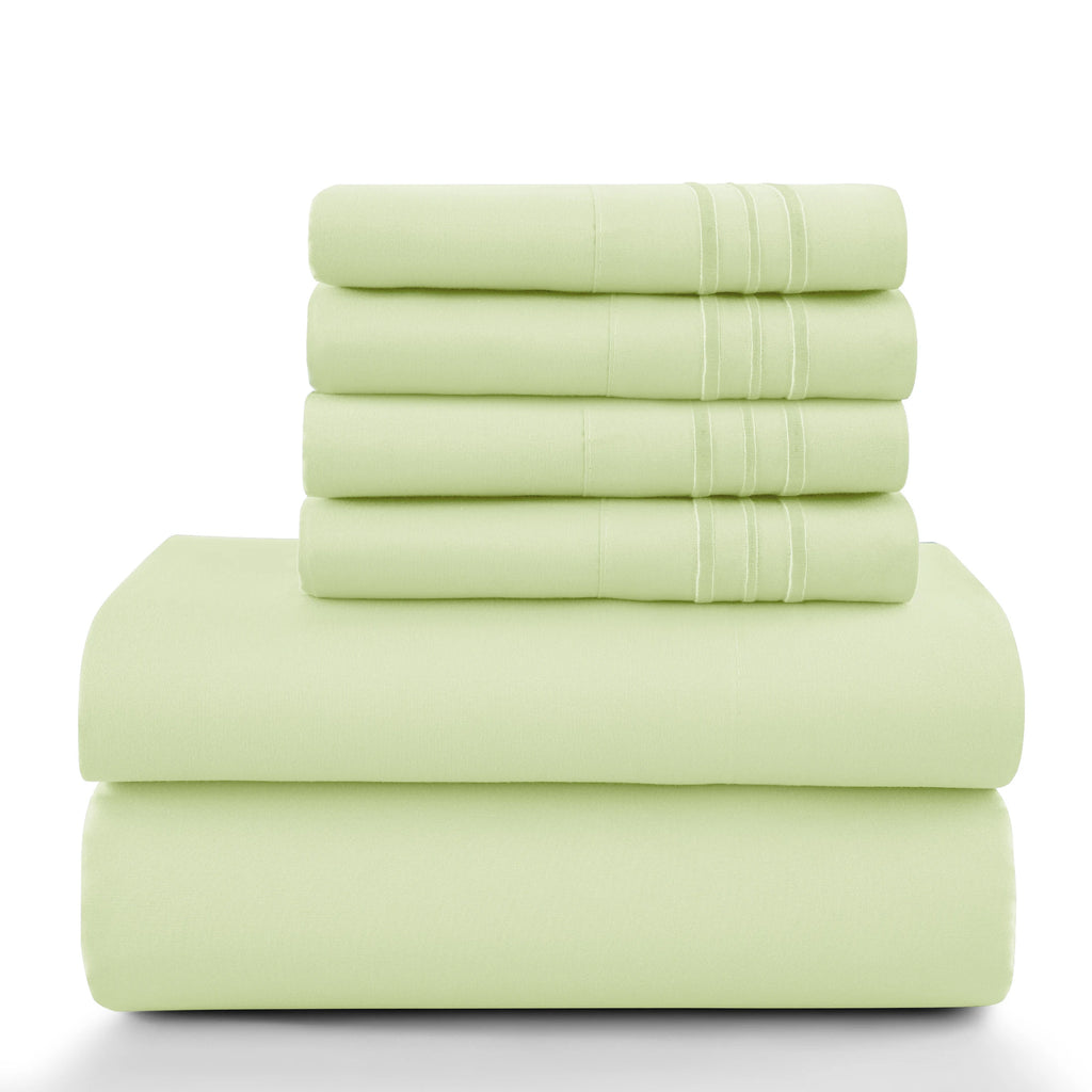 6 Piece Ultra-Soft Microfiber Bed Sheets with Flat Sheet, 16 Inches Deep Pocket Fitted Sheet