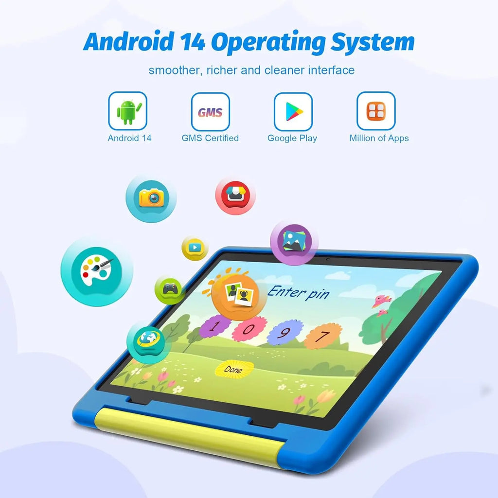 10 Inch Kids Tablet Android 14 Octa-Core 8GB RAM+64 GB ROM Parental Control with Kid Protective Case Great Gift for Toddler