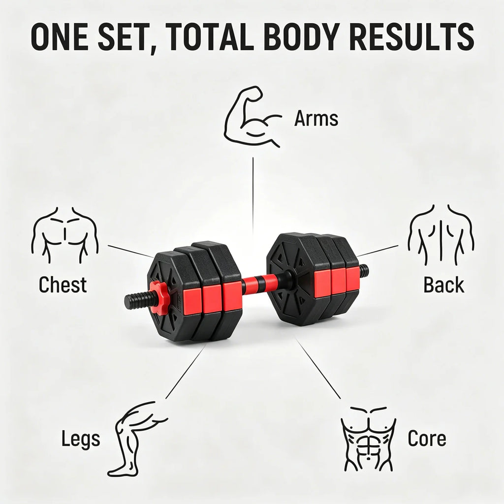 Adjustable Dumbbell Set 2 in 1 Convertible Barbell 5.5-44lbs Rubber Coated