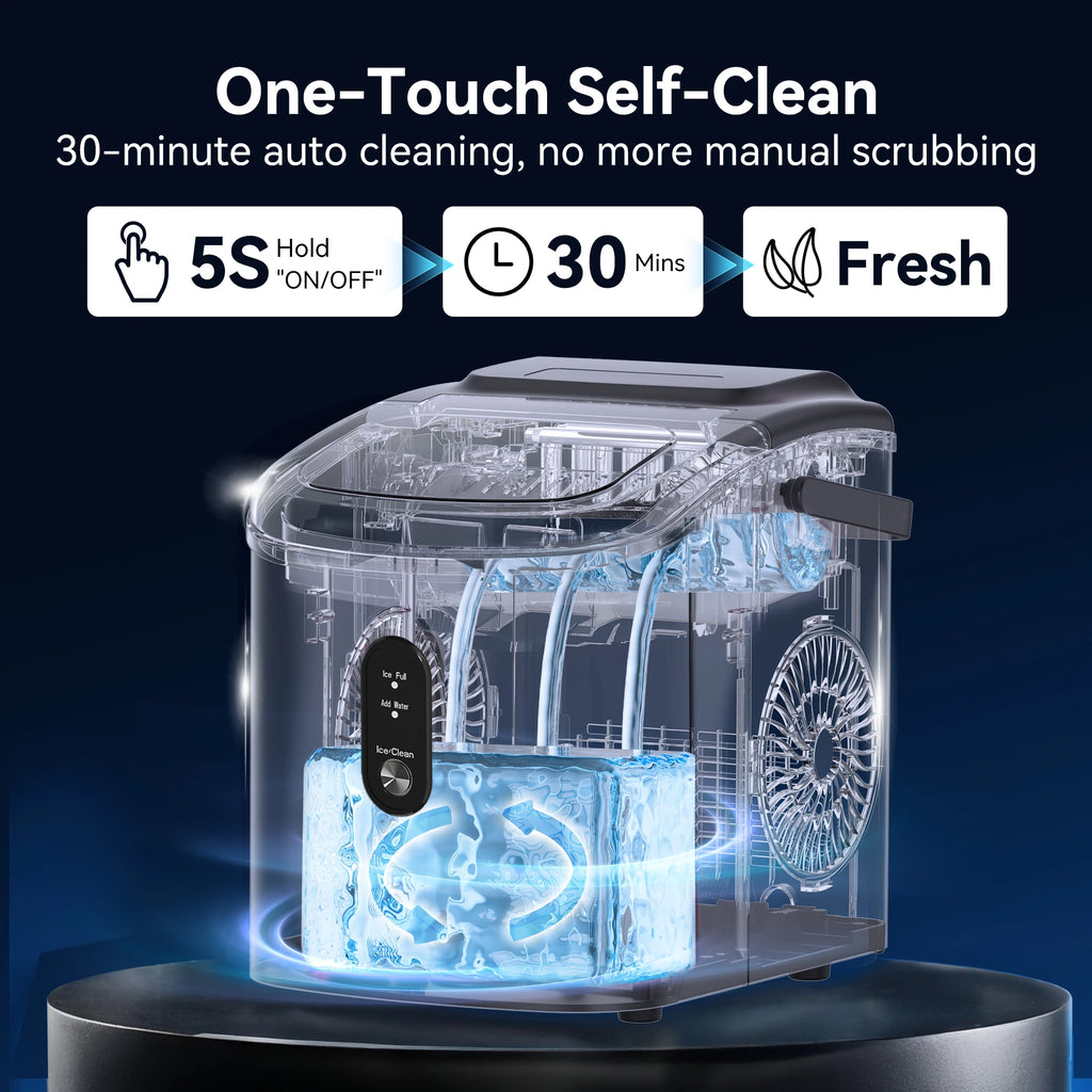 Portable Countertop Ice Maker with Handle, 26 lbs/24H, 9 Cubes in 6 Mins, Auto-Cleaning