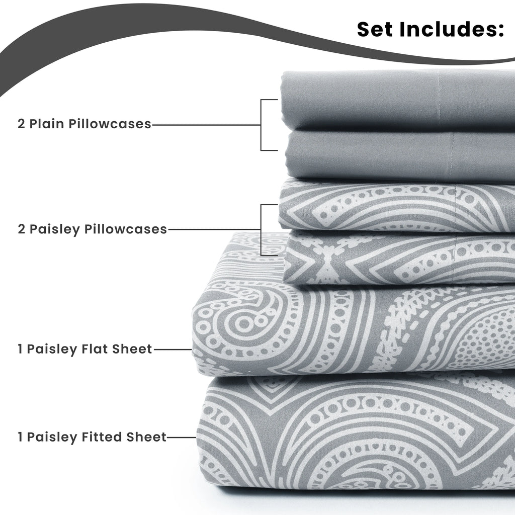 6 Piece Microfiber Bed Sheets with Flat Sheet, Deep Pocket Fitted Sheet