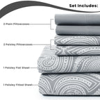 6 Piece Microfiber Bed Sheets with Flat Sheet, Deep Pocket Fitted Sheet