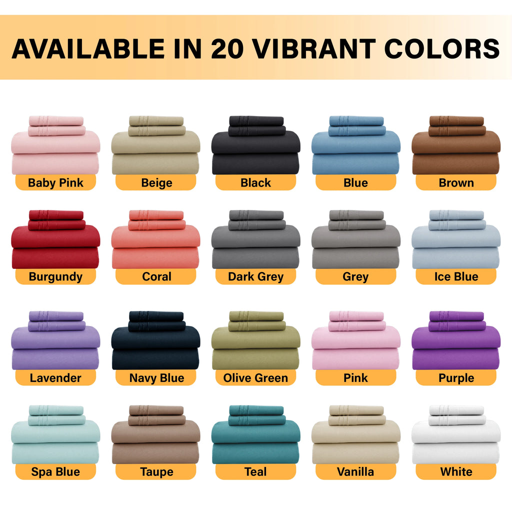 6 Piece Ultra-Soft Microfiber Bed Sheets with Flat Sheet, 16 Inches Deep Pocket Fitted Sheet