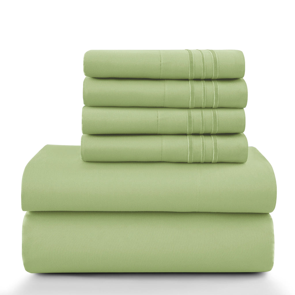 6 Piece Ultra-Soft Microfiber Bed Sheets with Flat Sheet, 16 Inches Deep Pocket Fitted Sheet
