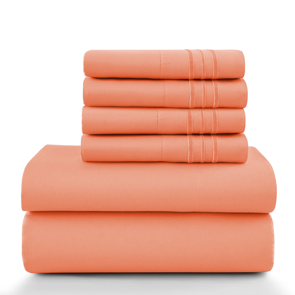 6 Piece Ultra-Soft Microfiber Bed Sheets with Flat Sheet, 16 Inches Deep Pocket Fitted Sheet