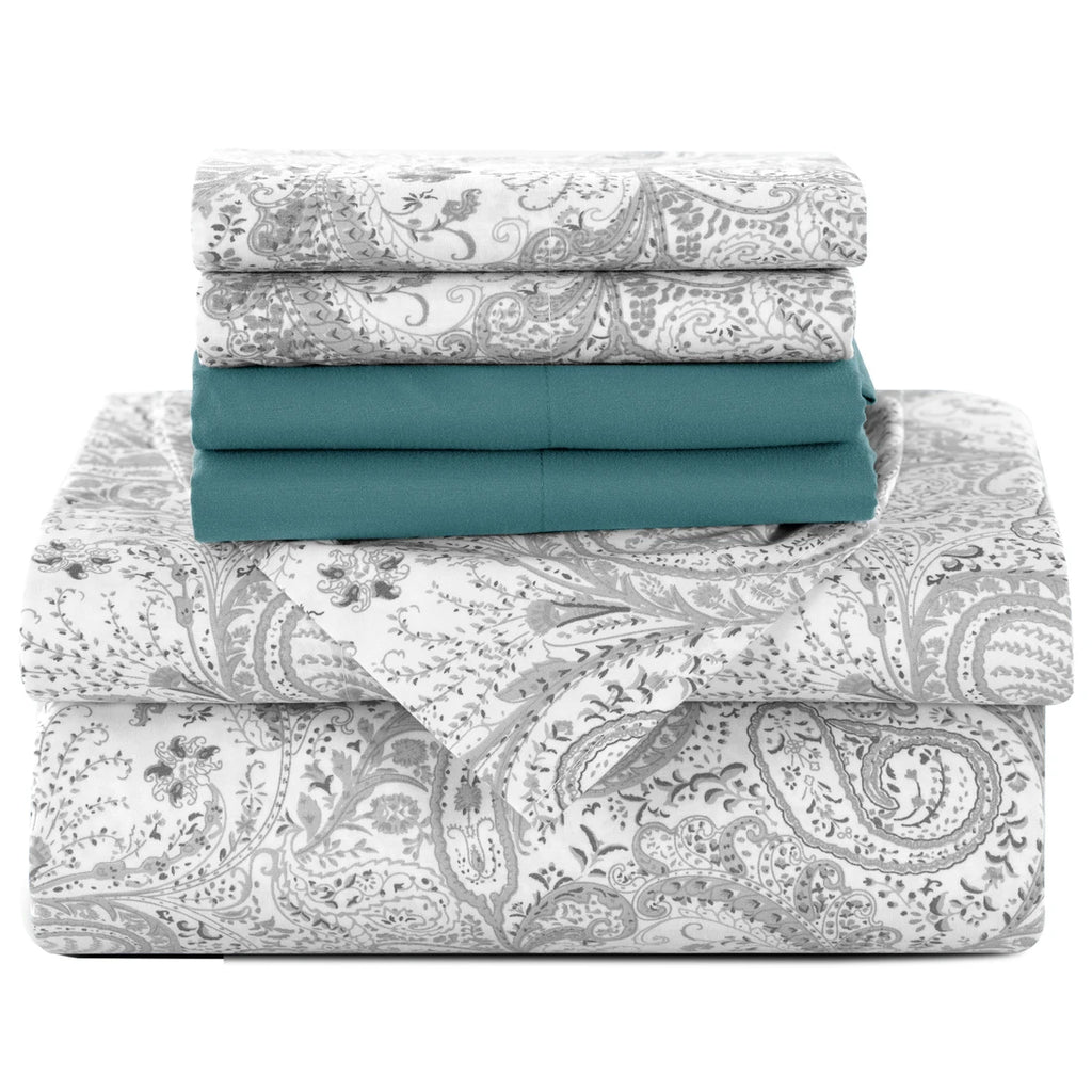 6 Piece Microfiber Bed Sheets with Flat Sheet, Deep Pocket Fitted Sheet