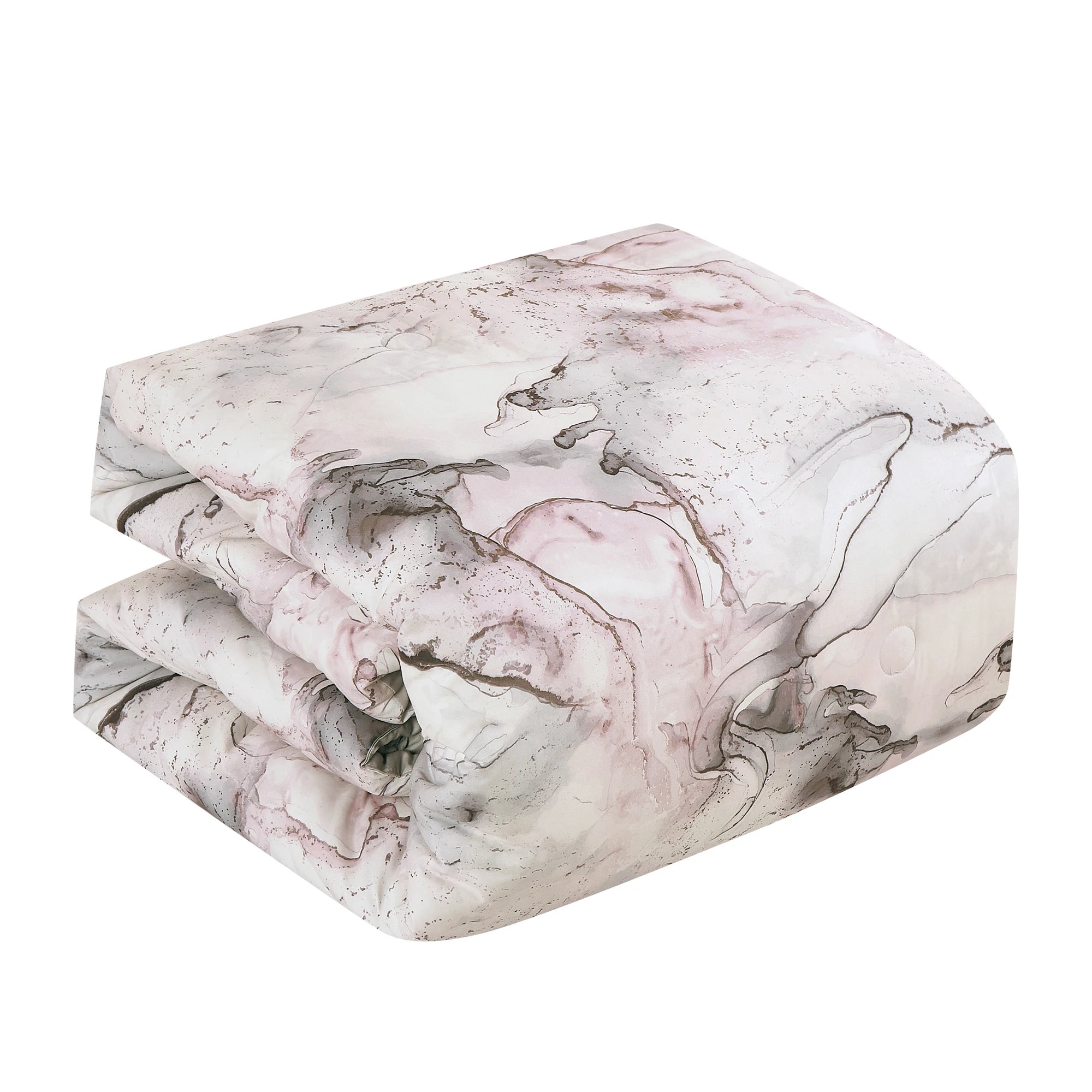 7 Piece Bed in a Bag Comforter Set, Marble Pattern Bedding Set with Sheets, Pink Grey All Season Bed Set for Bedroom