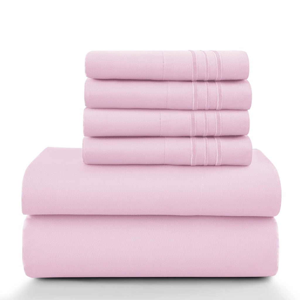 6 Piece Ultra-Soft Microfiber Bed Sheets with Flat Sheet, 16 Inches Deep Pocket Fitted Sheet