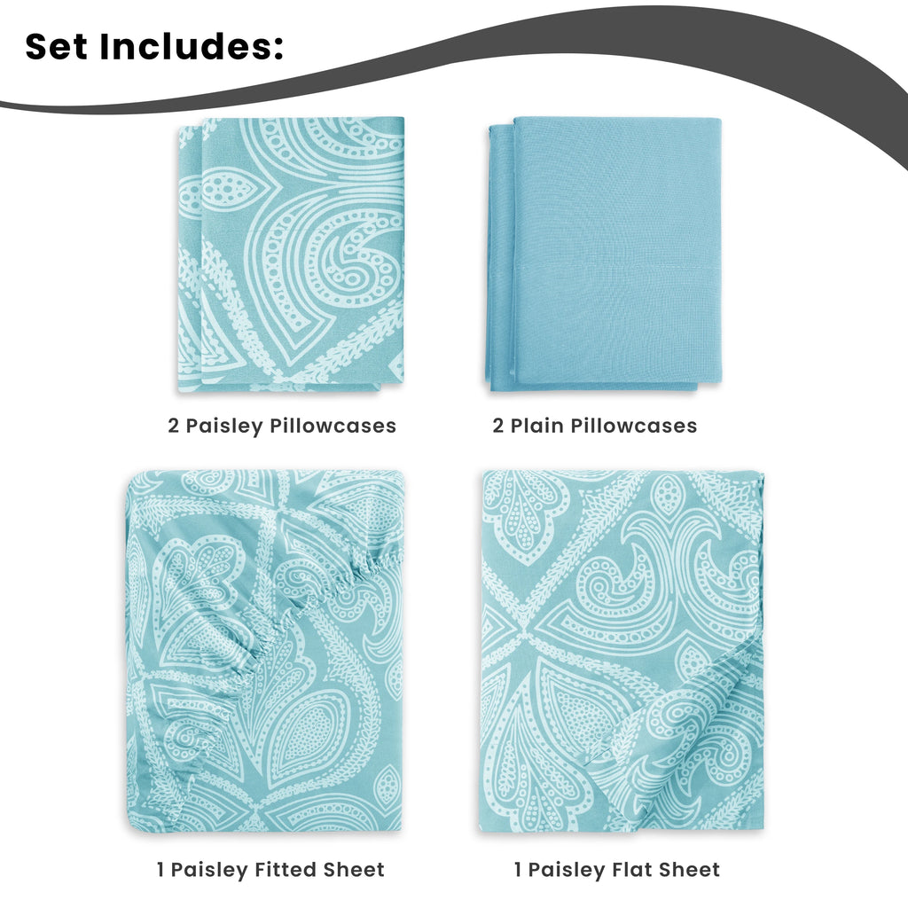 6 Piece Microfiber Bed Sheets with Flat Sheet, Deep Pocket Fitted Sheet