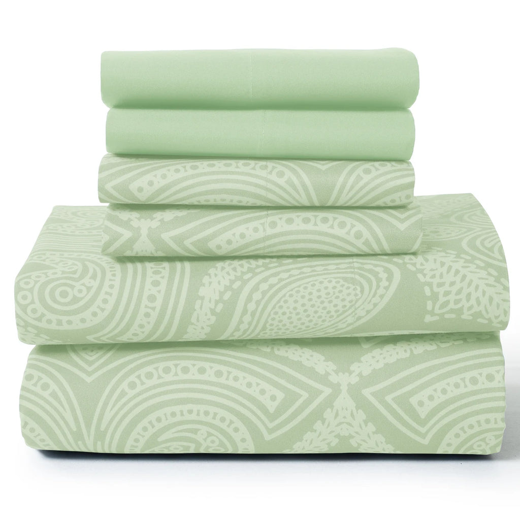 6 Piece Microfiber Bed Sheets with Flat Sheet, Deep Pocket Fitted Sheet