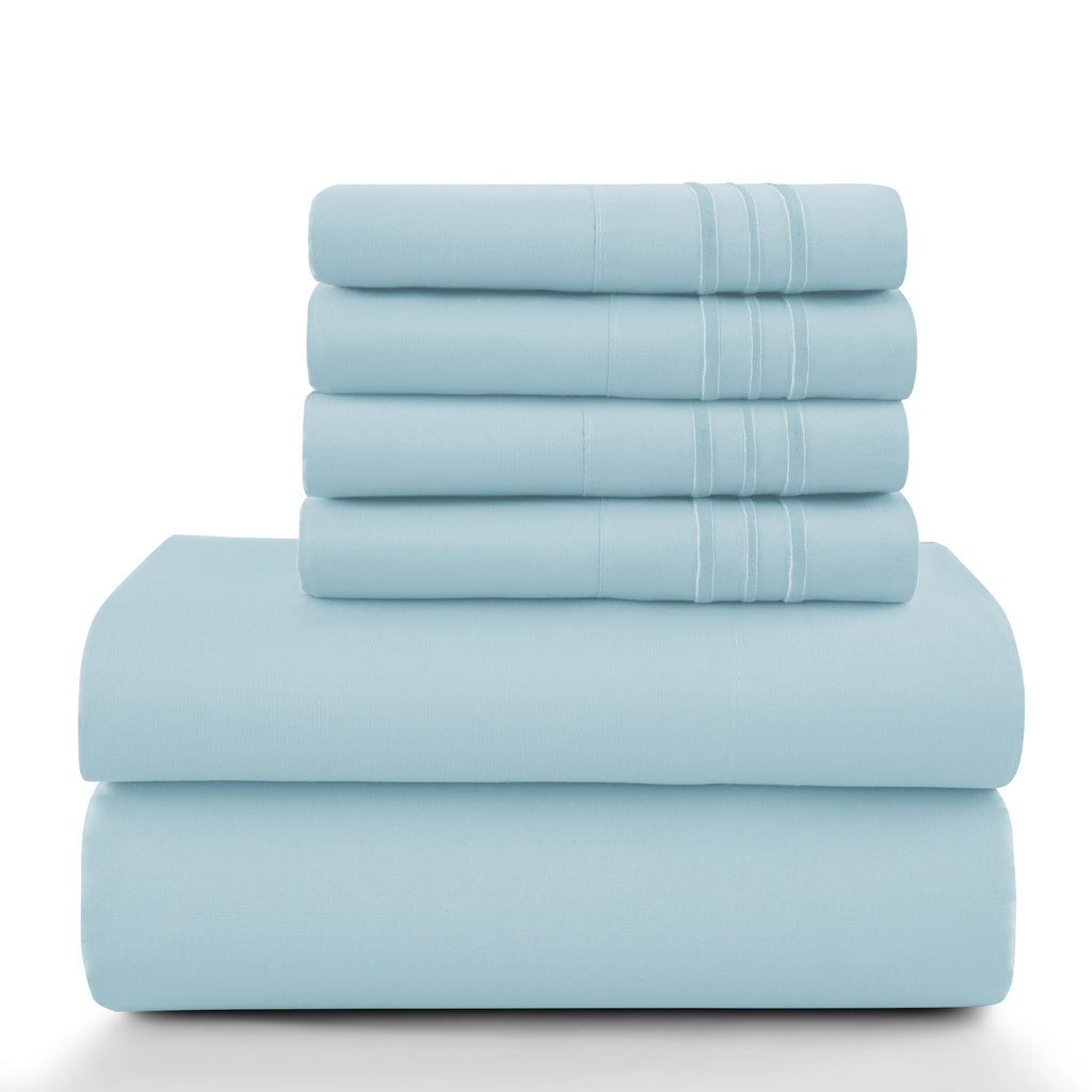 6 Piece Ultra-Soft Microfiber Bed Sheets with Flat Sheet, 16 Inches Deep Pocket Fitted Sheet