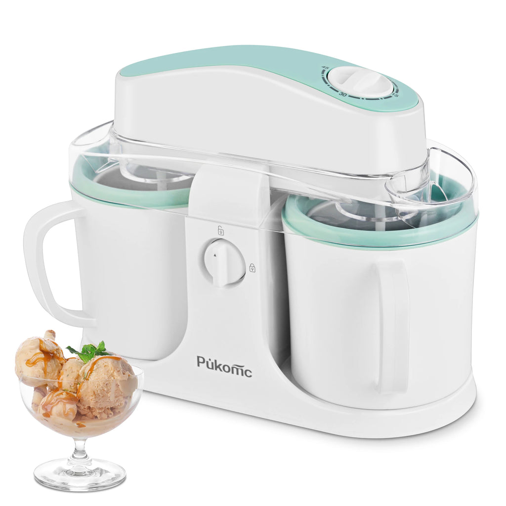 Automatic Ice Cream Maker with Built-in Compressor, Dual 500ml Cups with Timer, 120V US