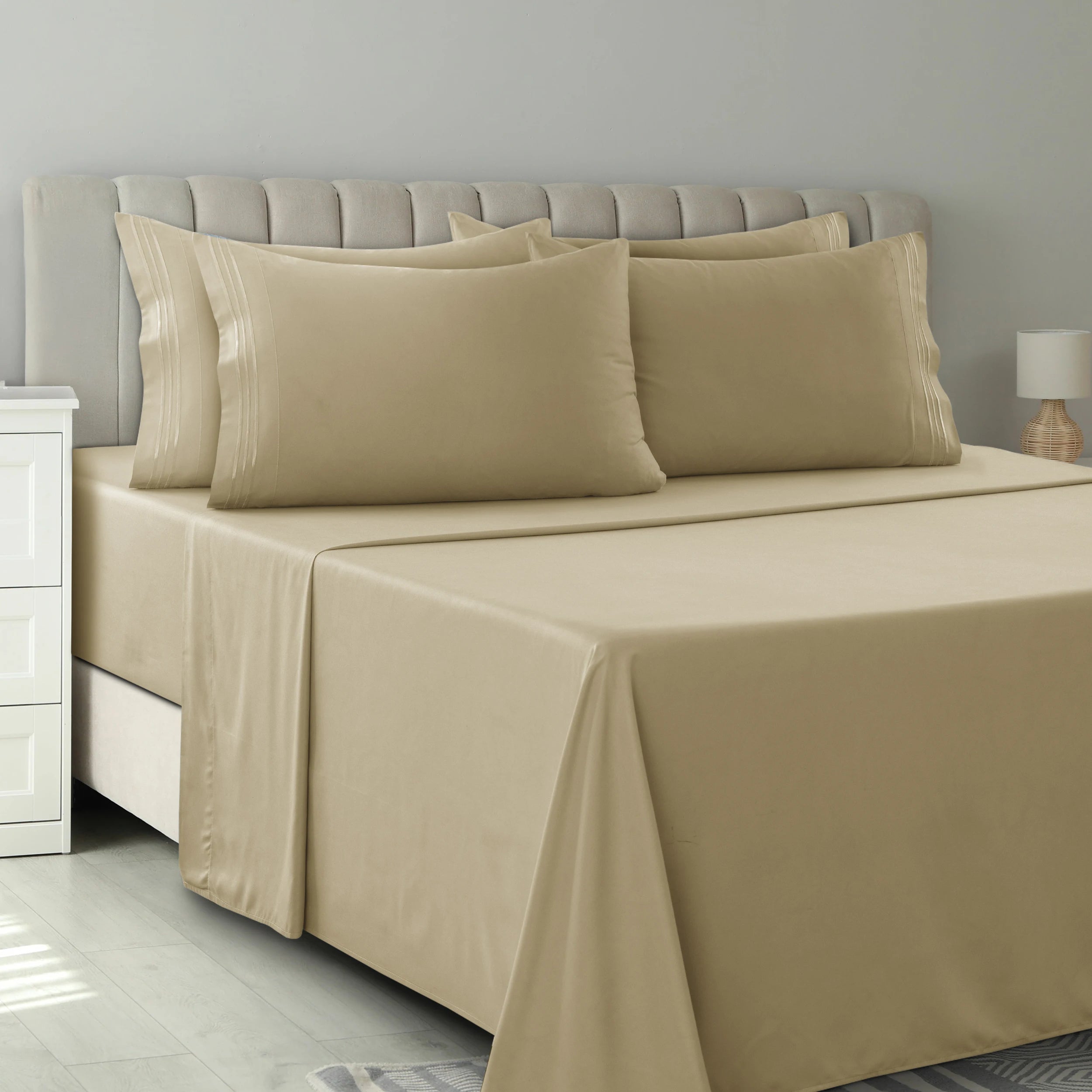 6 Piece Ultra-Soft Microfiber Bed Sheets with Flat Sheet, 16 Inches Deep Pocket Fitted Sheet