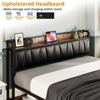 California King Size Bed Frame, Storage Headboard with Charging Station, Platform Bed with Drawers, No Box Spring Needed