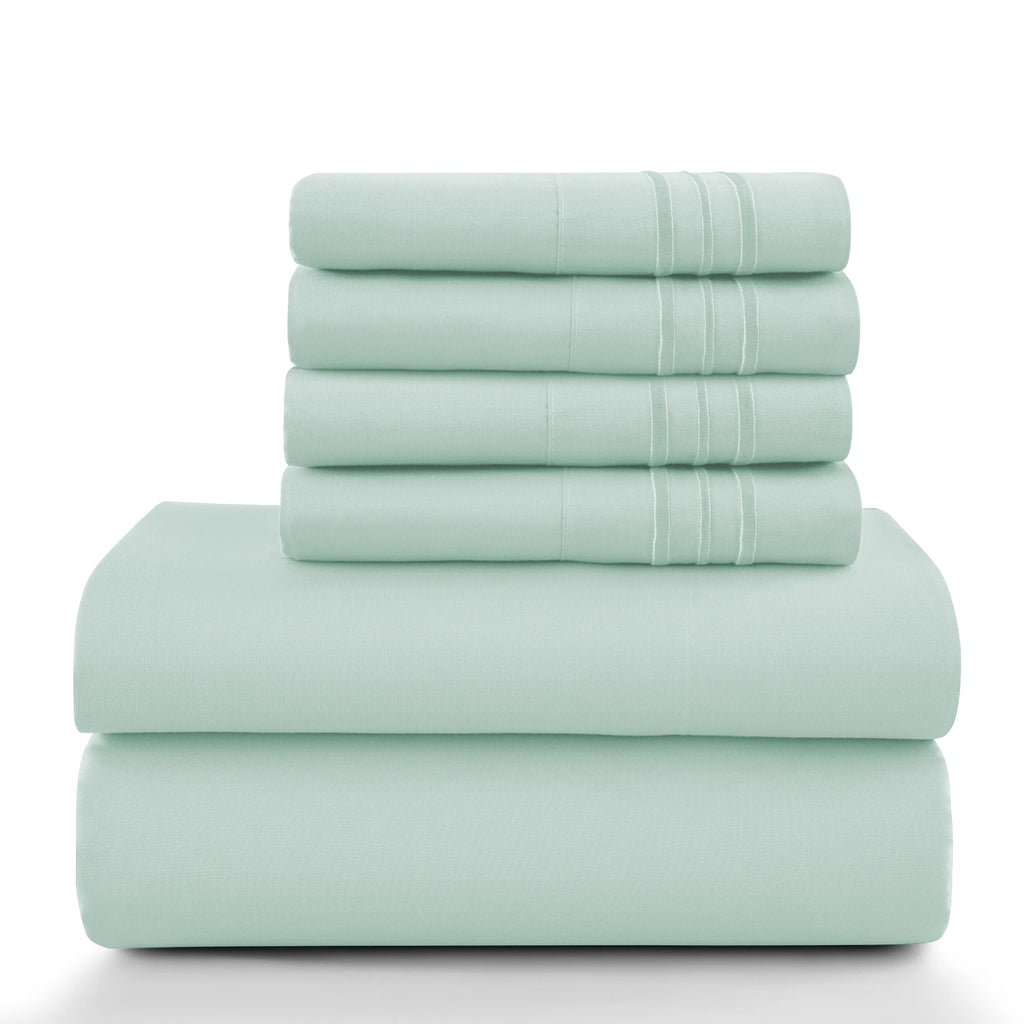 6 Piece Ultra-Soft Microfiber Bed Sheets with Flat Sheet, 16 Inches Deep Pocket Fitted Sheet