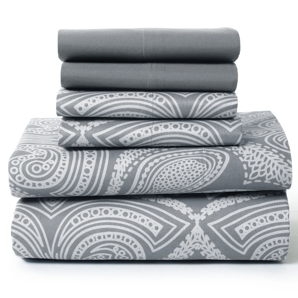 6 Piece Microfiber Bed Sheets with Flat Sheet, Deep Pocket Fitted Sheet