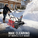 PowerSmart 15A Electric Snow Thrower, 21" Snow Blower with 180° Chute, LED Light, Lightweight for Yard, Driveway & Sidewalk