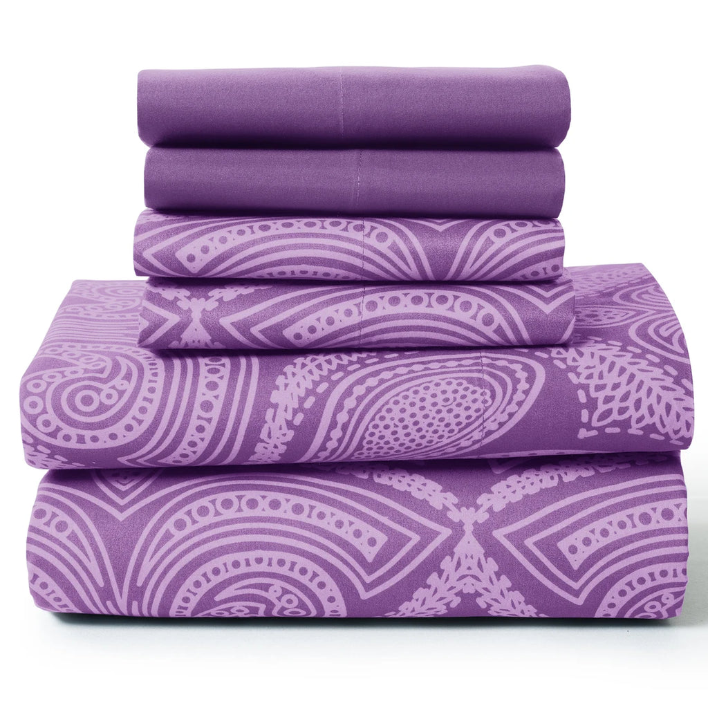 6 Piece Microfiber Bed Sheets with Flat Sheet, Deep Pocket Fitted Sheet