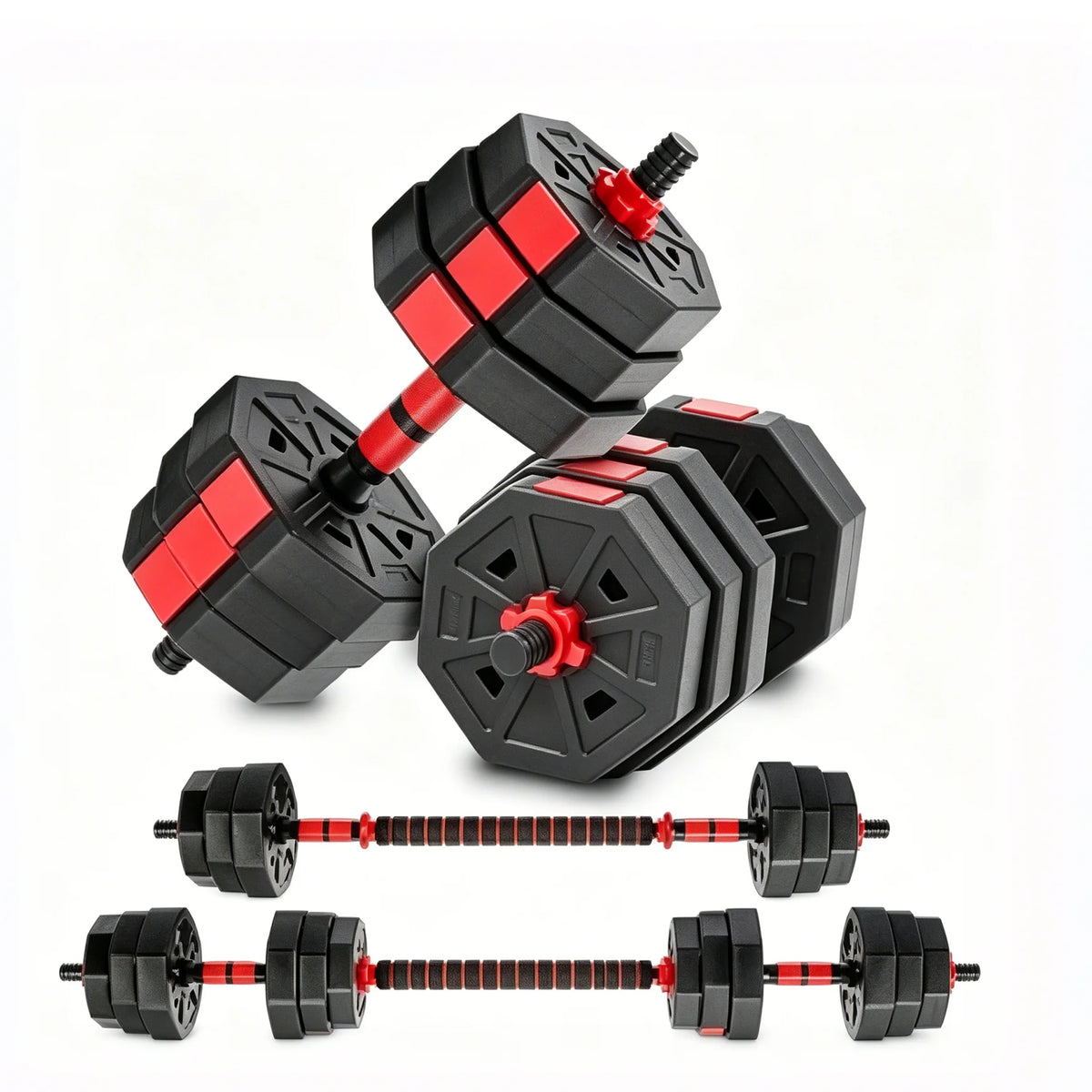 Adjustable Dumbbell Set 2 in 1 Convertible Barbell 5.5-44lbs Rubber Coated