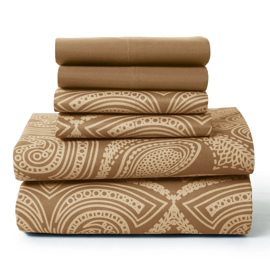 6 Piece Microfiber Bed Sheets with Flat Sheet, Deep Pocket Fitted Sheet