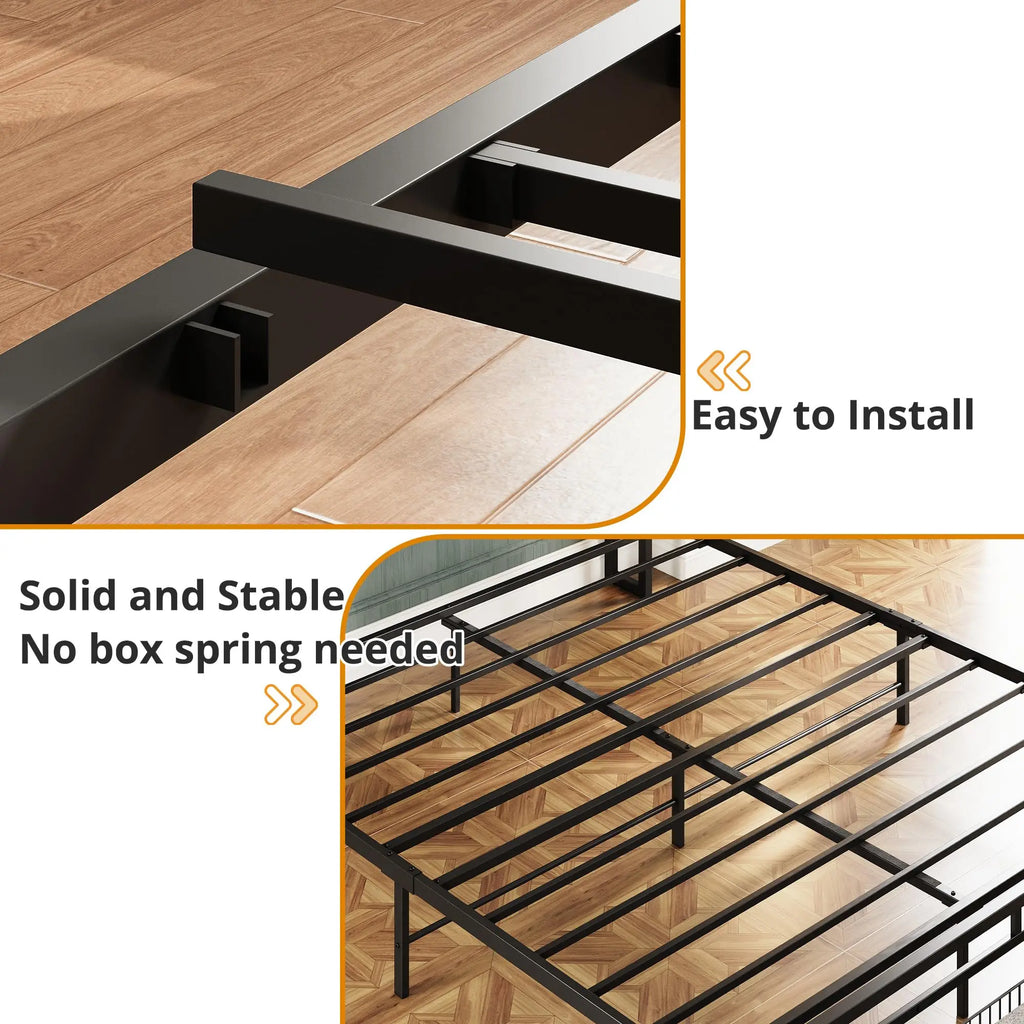 California King Size Bed Frame, Storage Headboard with Charging Station, Platform Bed with Drawers, No Box Spring Needed