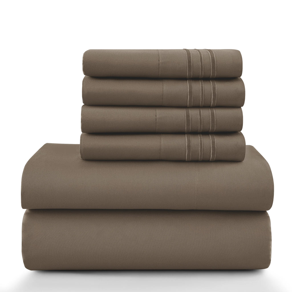 6 Piece Ultra-Soft Microfiber Bed Sheets with Flat Sheet, 16 Inches Deep Pocket Fitted Sheet