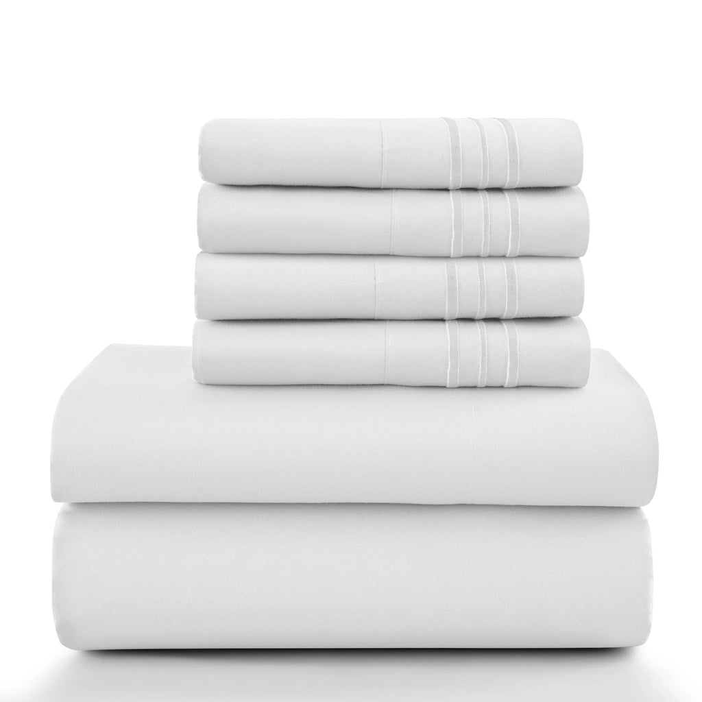 6 Piece Ultra-Soft Microfiber Bed Sheets with Flat Sheet, 16 Inches Deep Pocket Fitted Sheet