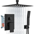 Embedded Wall Shower System Matte Black Square Rainfall Shower Set Concealed Bathroom Shower Faucet With Handheld Sprayer Rough In Valve