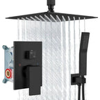 Embedded Wall Shower System Matte Black Square Rainfall Shower Set Concealed Bathroom Shower Faucet With Handheld Sprayer Rough In Valve