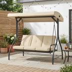 3-Seat Patio Swing with Adjustable Canopy, Backrest , Converting Bed, Thickened Removable Cushions, Up to 750LBS